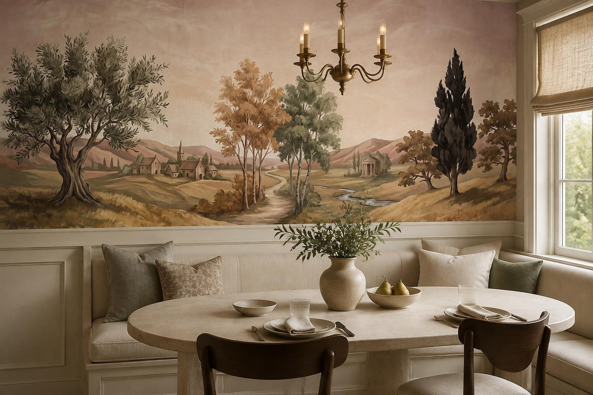 Blush Country Path Olive Tree Wallpaper Mural interior scene
