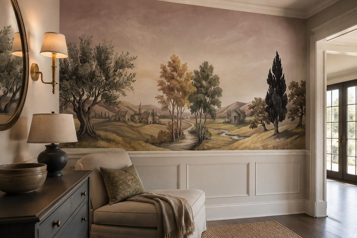 Blush Country Path Olive Tree Wallpaper Mural interior scene
