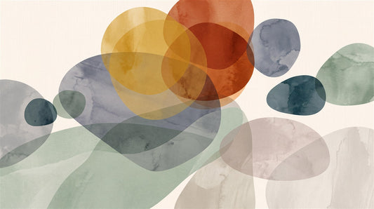 Sage Ochre Watercolour Circles Wallpaper Mural pattern detail