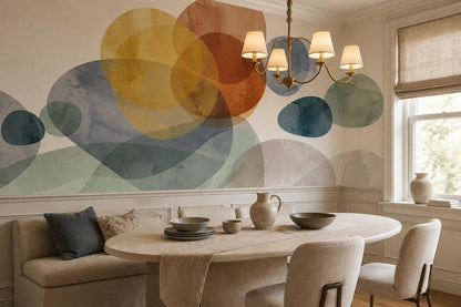 Sage Ochre Watercolour Circles Wallpaper Mural interior scene