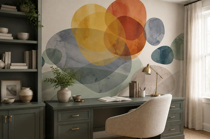 Sage Ochre Watercolour Circles Wallpaper Mural interior scene