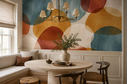 Teal Ochre Retro Circles Wallpaper Mural interior scene