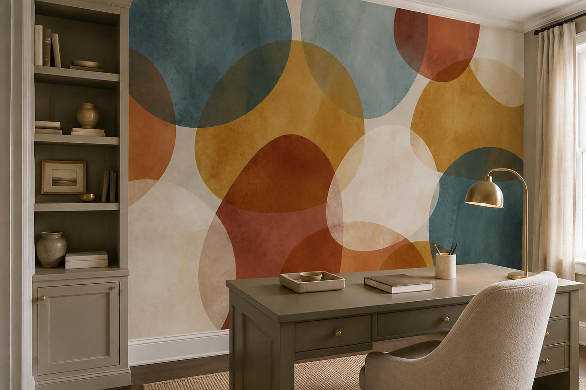 Teal Ochre Retro Circles Wallpaper Mural interior scene