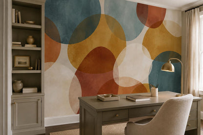 Teal Ochre Retro Circles Wallpaper Mural interior scene
