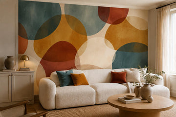 Teal Ochre Retro Circles Wallpaper Mural