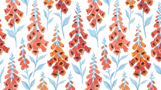 Orange Foxglove Watercolour Wallpaper Mural pattern detail