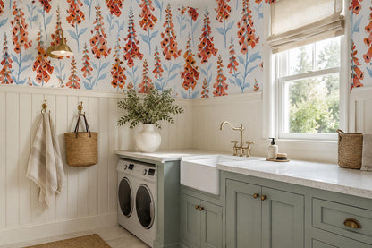Orange Foxglove Watercolour Wallpaper Mural interior scene