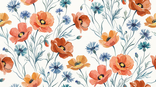 Orange Poppies And Blue Cornflowers Wallpaper Mural pattern detail