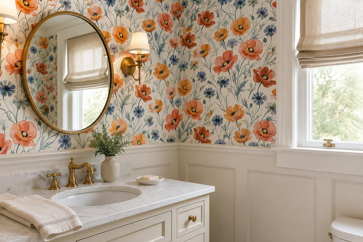 Orange Poppies And Blue Cornflowers Wallpaper Mural interior scene