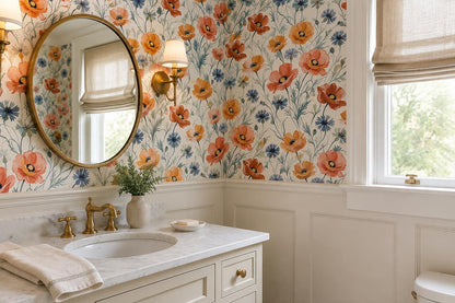 Orange Poppies And Blue Cornflowers Wallpaper Mural interior scene