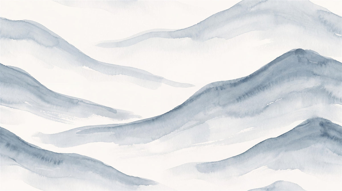Layered Blue Watercolour Hills Wallpaper Mural