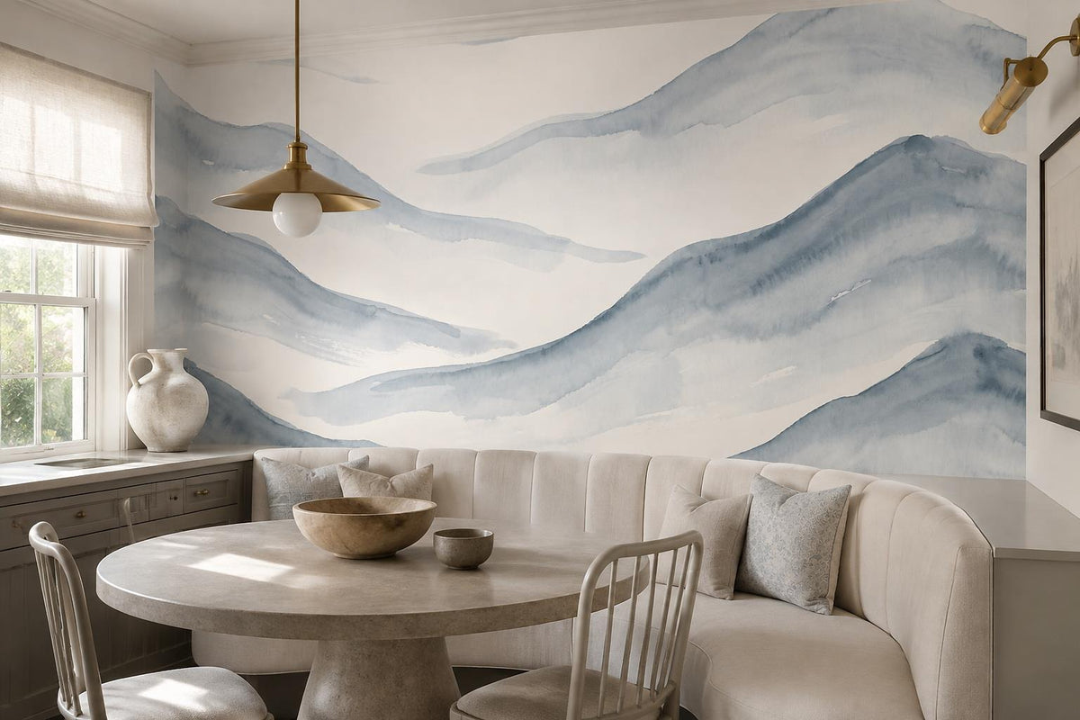 Layered Blue Watercolour Hills Wallpaper Mural interior scene