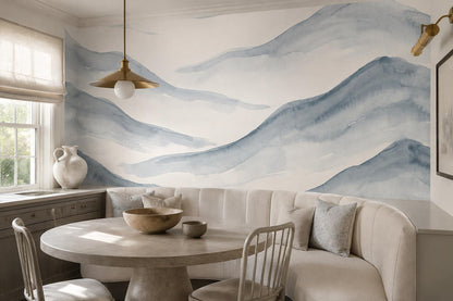 Layered Blue Watercolour Hills Wallpaper Mural interior scene
