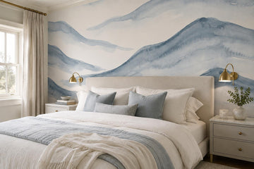 Layered Blue Watercolour Hills Wallpaper Mural