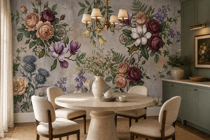 Grey Mauve Vintage Floral Garland Wallpaper Mural interior scene