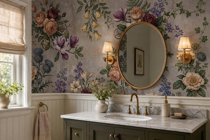 Grey Mauve Vintage Floral Garland Wallpaper Mural interior scene