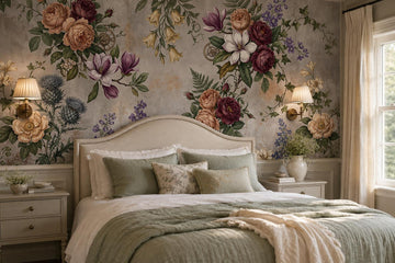 Grey Mauve Vintage Floral Garland Wallpaper Mural