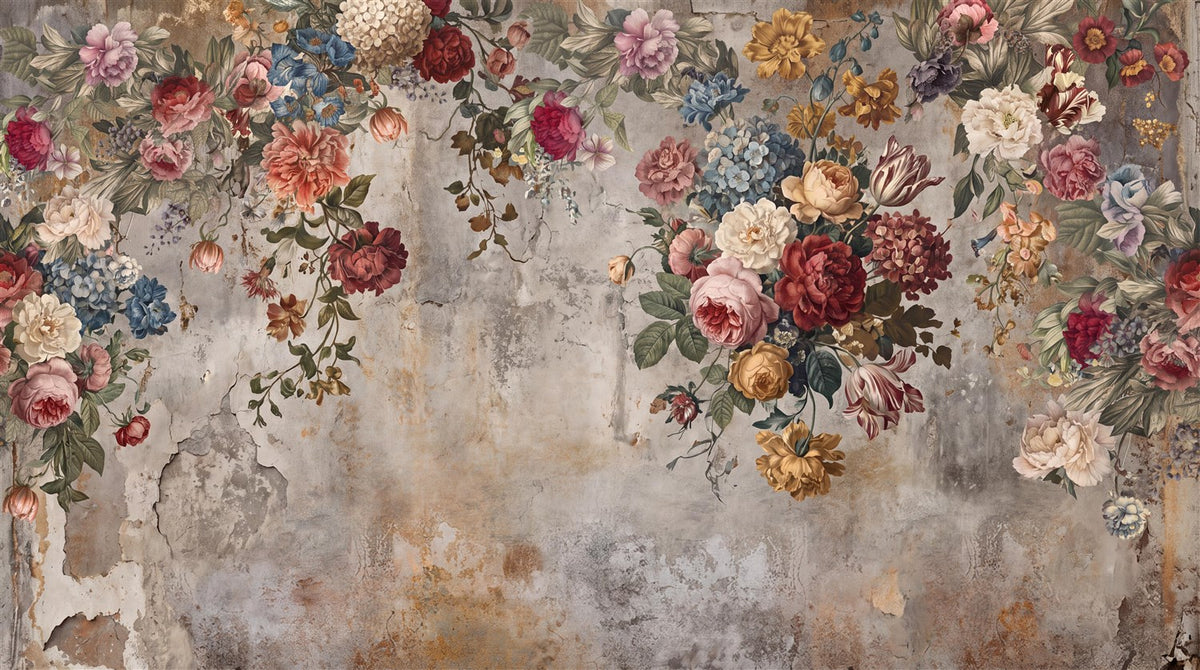 Weathered Floral Fresco Wallpaper Mural pattern detail