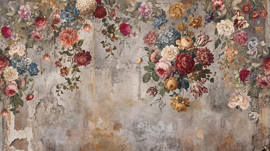 Weathered Floral Fresco Wallpaper Mural pattern detail