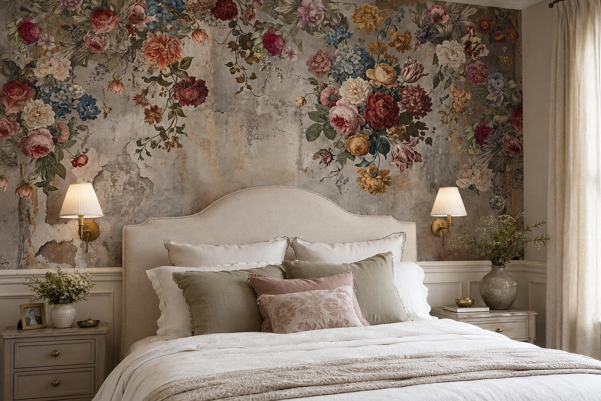 Weathered Floral Fresco Wallpaper Mural interior scene