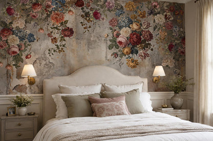 Weathered Floral Fresco Wallpaper Mural interior scene