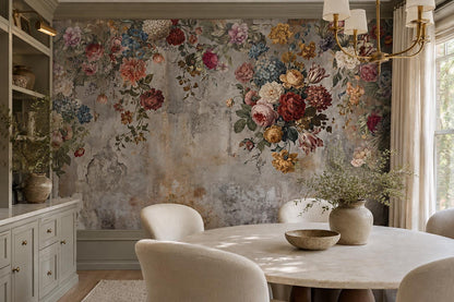 Weathered Floral Fresco Wallpaper Mural room scene