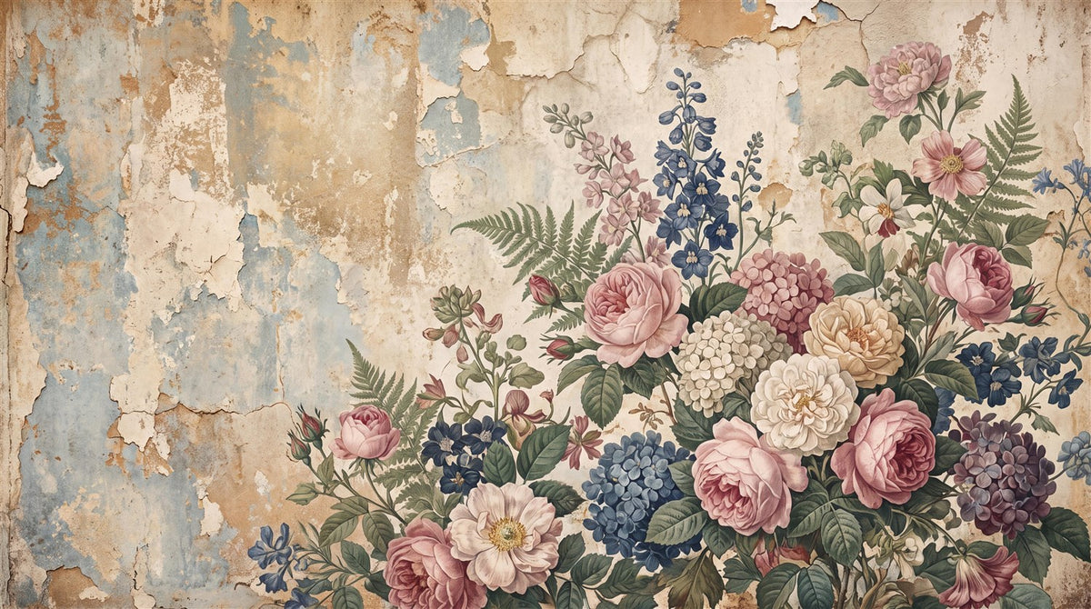 Beige Pink Antique Floral Plaster Wallpaper Mural