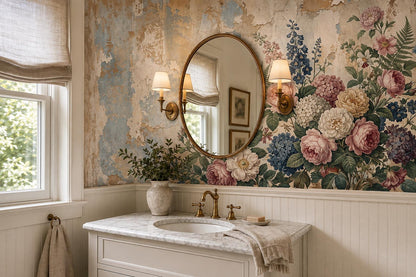 Beige Pink Antique Floral Plaster Wallpaper Mural interior scene