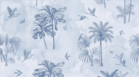 Pale Palm Trees And Flying Birds Wallpaper Mural - pattern detail