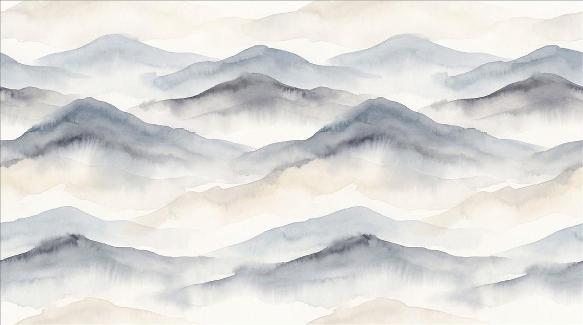 Blue Repeating Misty Mountains Wallpaper Mural