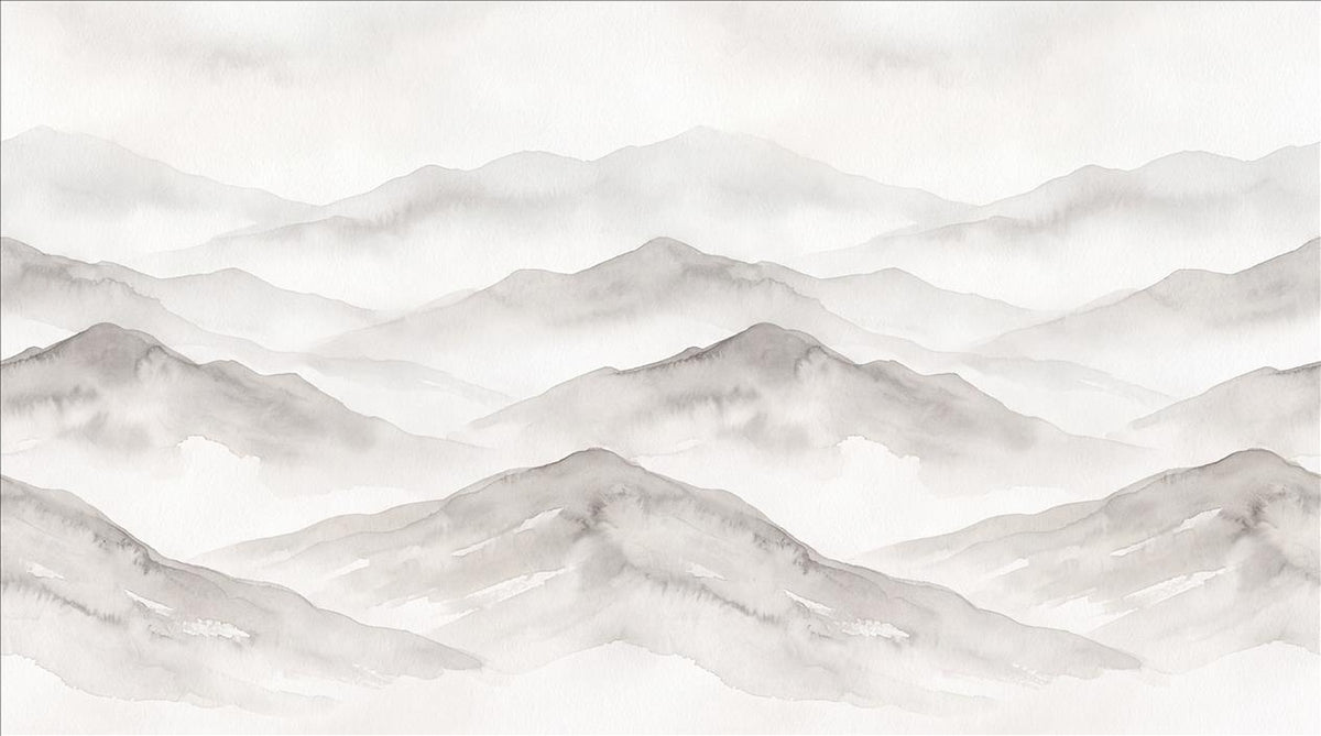 Grey Repeating Misty Mountains Wallpaper Mural - pattern detail