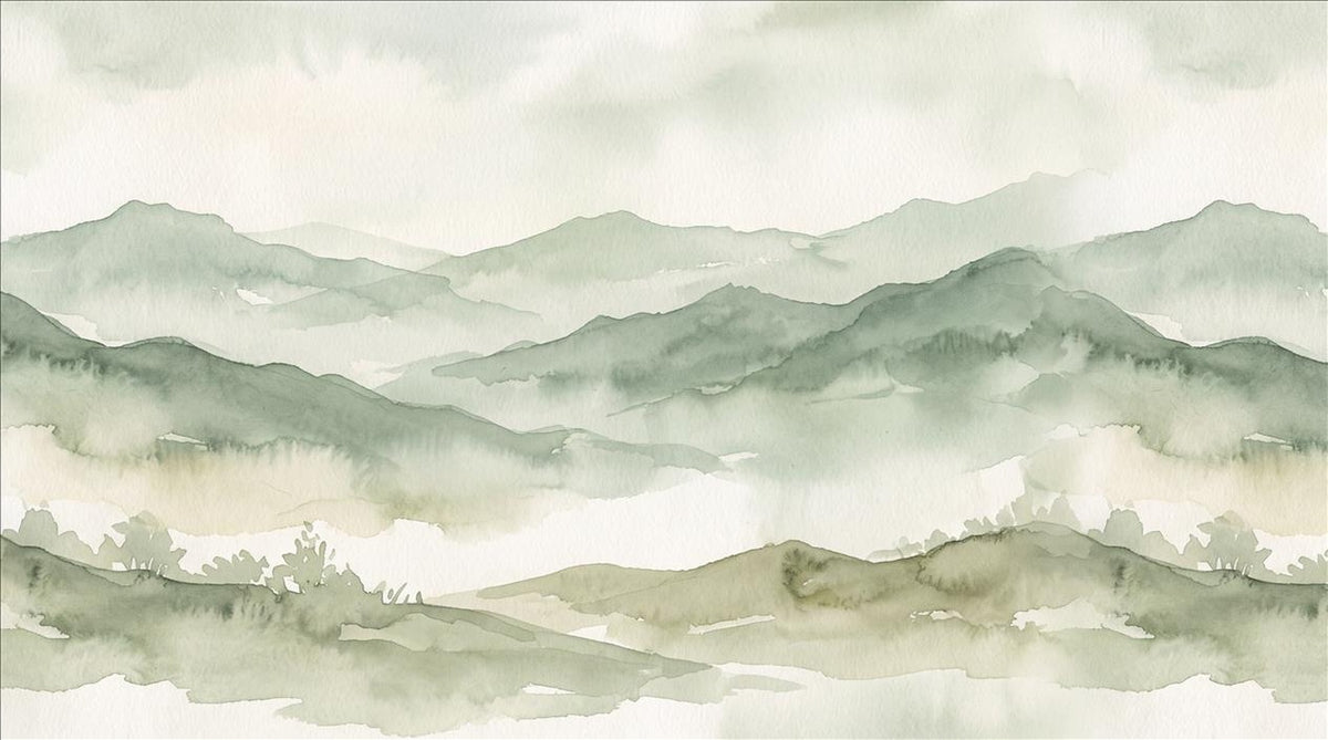 Layered Sage Green Mountains Wallpaper Mural