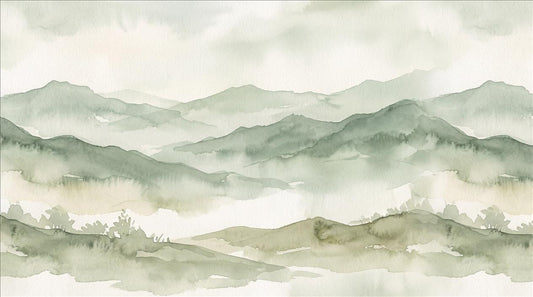 Layered Sage Green Mountains Wallpaper Mural - pattern detail