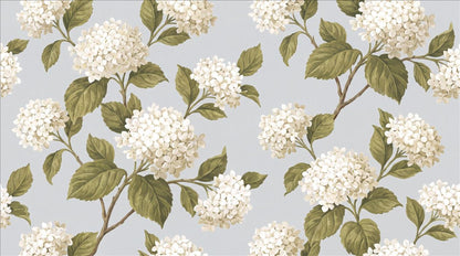 White Hydrangea Blossoms Wallpaper Mural - pattern detail