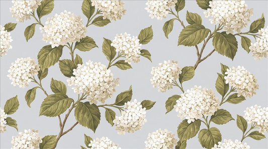 White Hydrangea Blossoms Wallpaper Mural - pattern detail