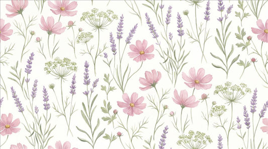 Cosmos Lavender Meadow Flowers Wallpaper Mural - pattern detail