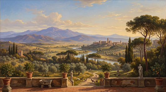 Gold Sunset Tuscan Valley Wallpaper Mural - pattern detail