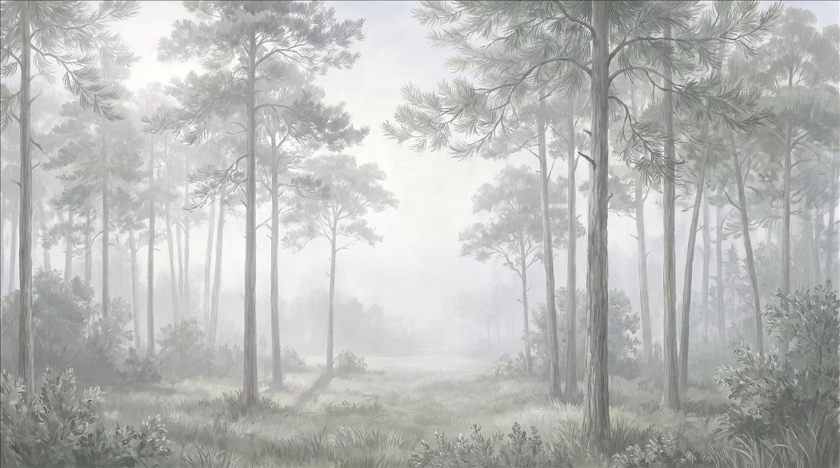 Serene Misty Pine Forest Wallpaper Mural - image 2