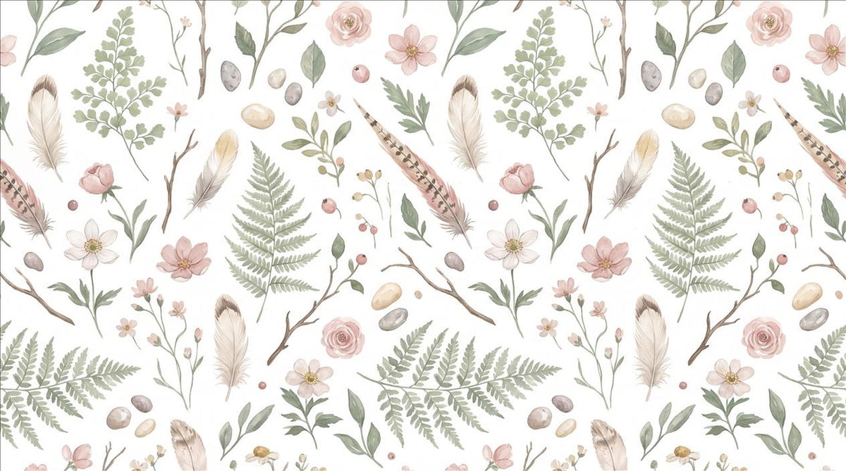 Soft Botanical Stems Feathers and Shells Wallpaper Mural - image 2