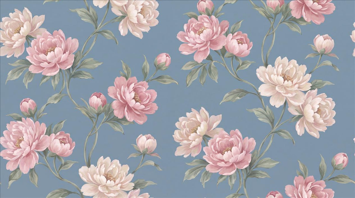 Romantic Pink Peonies On Blue Wallpaper Mural - image 2