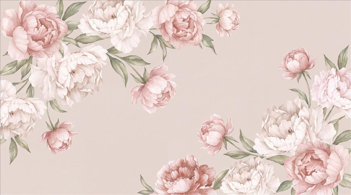 Soft Pink Peony Corner Frame Wallpaper Mural