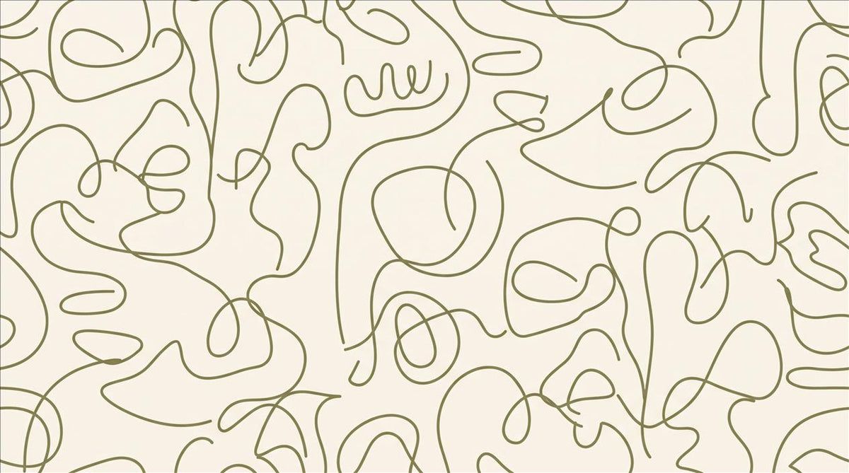 Modern Olive Line Art Faces Wallpaper Mural - image 2