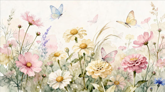 Cheerful Meadow Flowers and Butterflies Wallpaper Mural - image 2