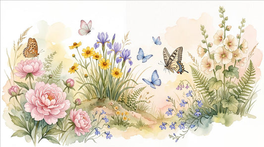 Bright Garden Flowers and Butterflies Wallpaper Mural - image 2