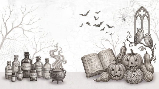 Potion Bottles Pumpkins Books Bats and Gothic Window Halloween Wallpaper Mural - image 2
