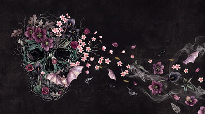 Floral Skull with Drifting Blossoms Halloween Wallpaper Mural - image 2