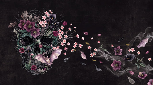 Floral Skull with Drifting Blossoms Halloween Wallpaper Mural - image 2
