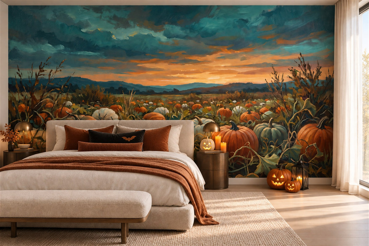 Stormy Pumpkin Field Halloween Wallpaper Mural - image 3