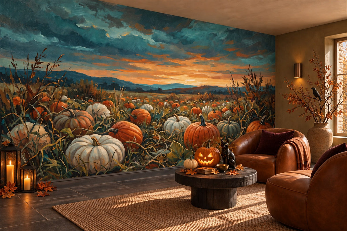 Stormy Pumpkin Field Halloween Wallpaper Mural - image 4