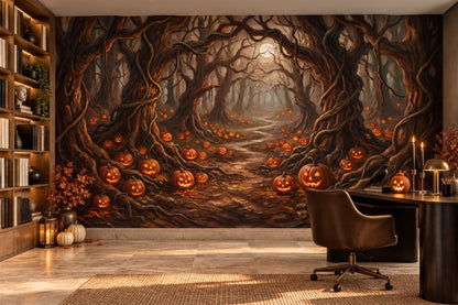 Glowing Jack-O'-Lantern Forest Halloween Wallpaper Mural - image 3